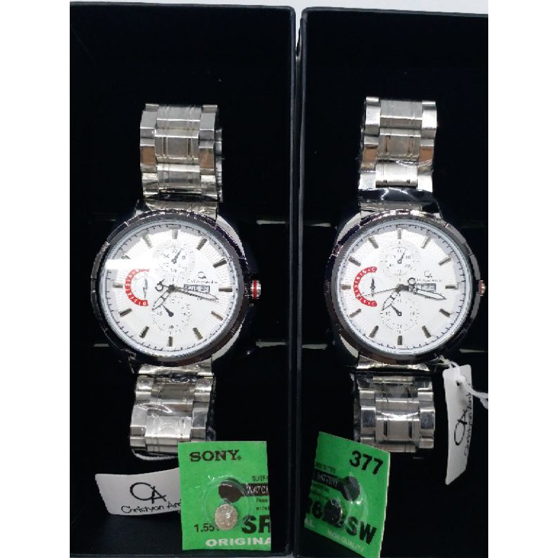Sepasang /2 pcs Jam tangan Christyan Arden DAY DATE EDITION CA8697 GTH - White Dial (46mm)