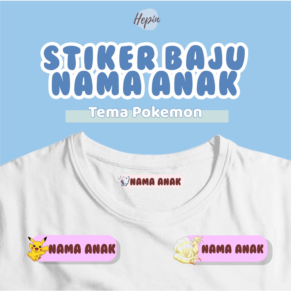 

(30-60pcs)Stiker Kain Label Baju Nama Anak tema POKEMON / Sablon Setrika Name /Label Sticker Iron on sticker a/ Kain