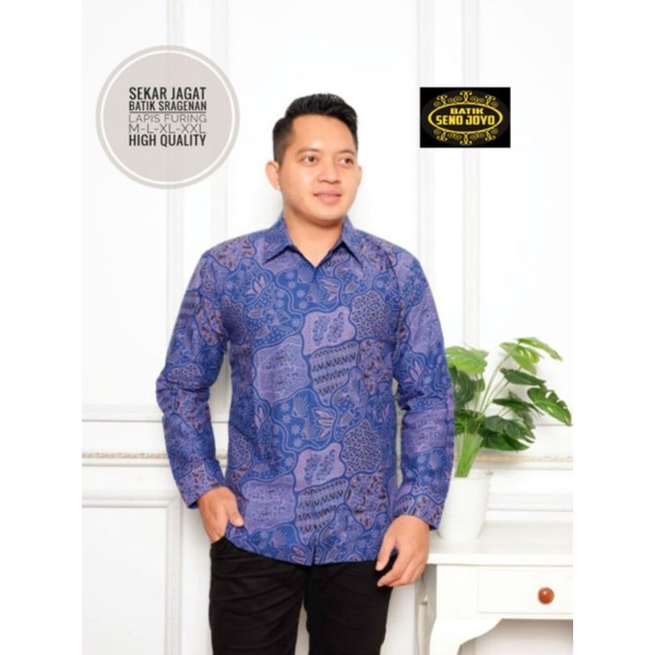 KEMEJA HEM BATIK SOLO PANJI SEKAR JAGAT DJAYAGUNA UNGU BIRU MERAH MAROON BATIK PRIA SIZE M L XL XXL