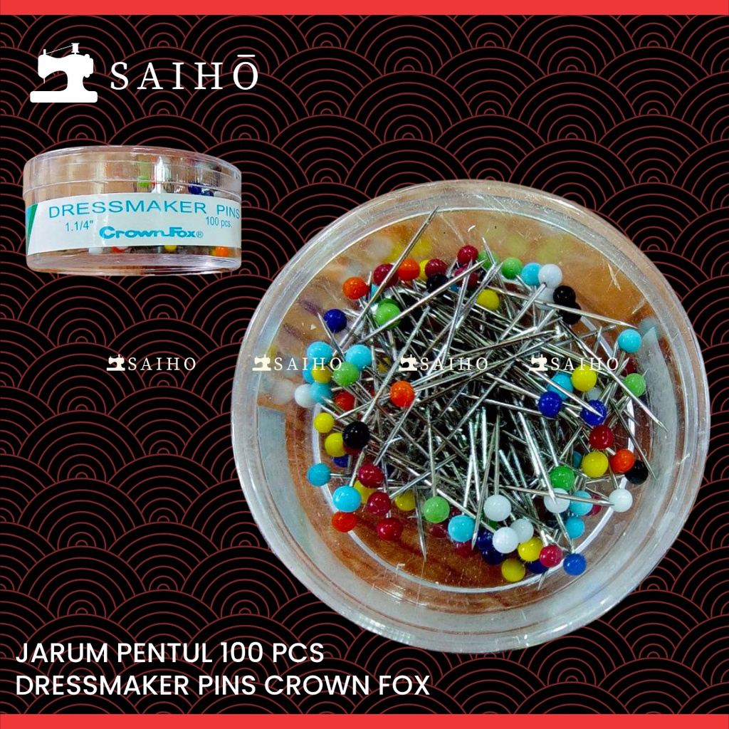 [Crown Fox] Jarum pentul Premium Dressmaker 1,25 inch - isi 100 pcs | Kepala pentul kecil | Kotak Bulat