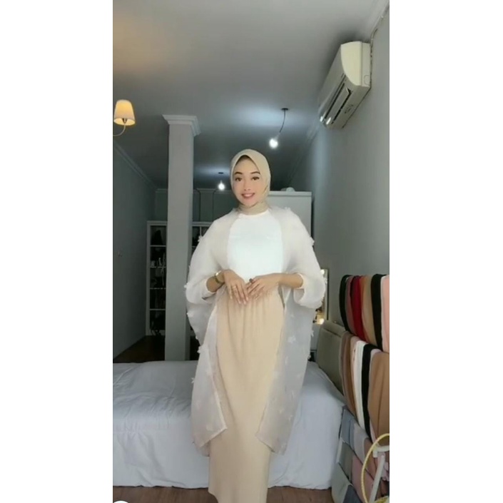 PROMO Outer Organza Tile Dot bulu rumbai Cardigan Muslimah OOTD tulle