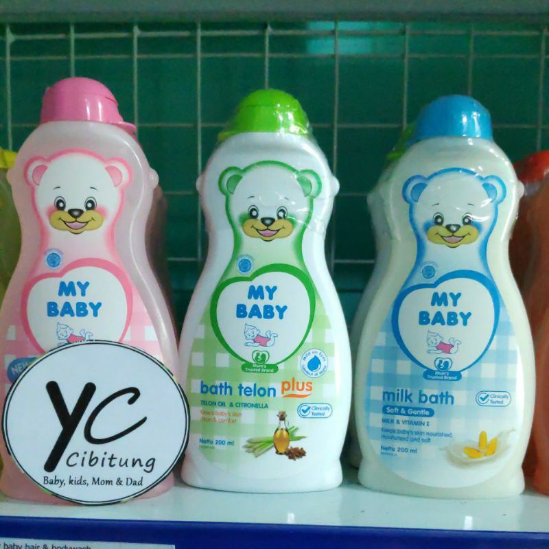 Mybaby Hair &amp; Body Wash Milk Bath Telon Plus 200 ml Botol Sabun Shampo My baby Bayi Aloe Vera Avocado Honey Telon Plus Milk Olive Oil Candle Nut Pink Kuning Biru Hijau Merah Orange