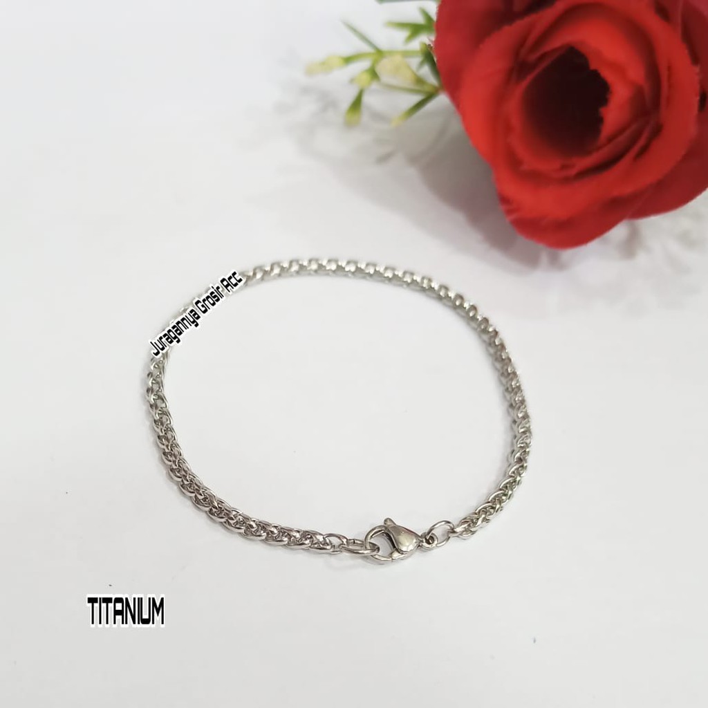 GELANG TITANIUM RANTAI MODEL KEPANG MINIMALIS LAPIS SILVERANTI KARAT&amp;TIDAK LUNTUR