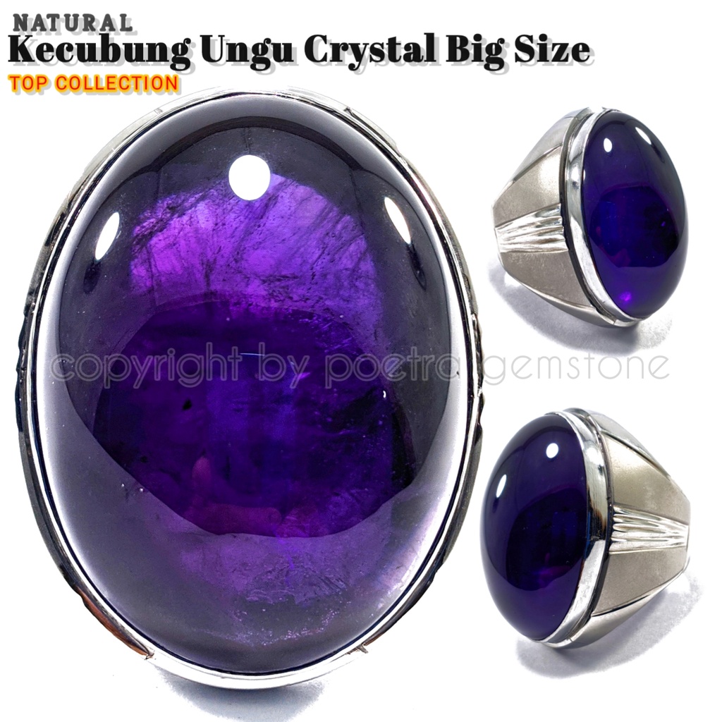 Natural Kecubung Ungu Amethyst Crystal Oval Cabochon Shape Cut Mulus Dan Mewah