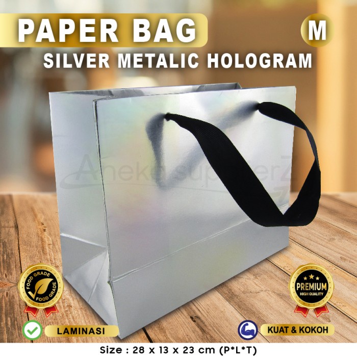 

Paper Bag Silver - Paper Bag Silver - Paper Bag Hologram 28x13x23 (5 pcs)