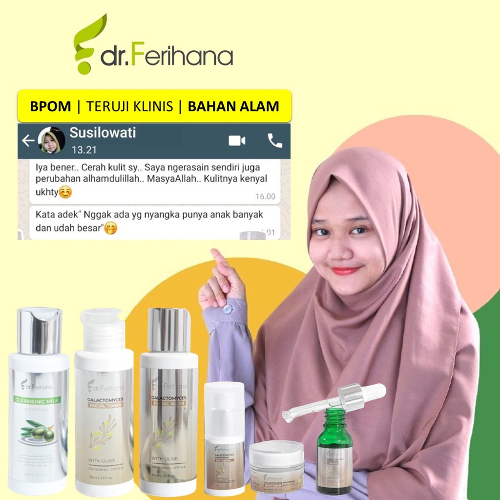 Paket Premium Galactomyces Brightening &amp; Flex for Normal To Dry Skin dr. Ferihana Cosmetics &amp; Skincare Rangkaian Perawatan Wajah untuk Kulit Normal Kering Kombinasi untuk Mencerahkan Memudarkan Flek Anti Aging dan Keriput BPOM LPPOM HALAL MUI