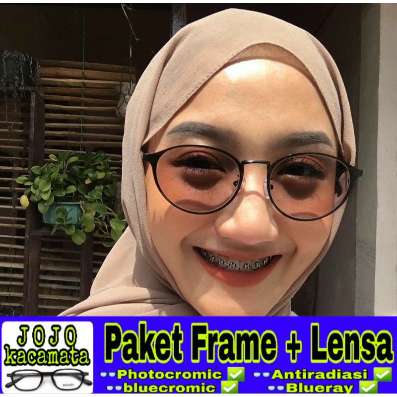 Frame Kacamata Oval 9614 Lensa Photocromik Antiradiasi Blueray Kacamata Wanita Gaya Untuk Hijab Kere