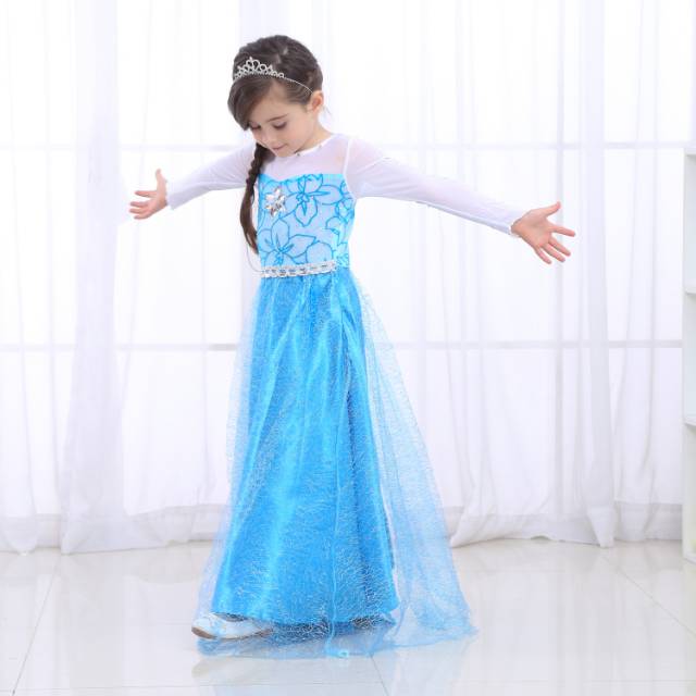 PREMIUM FROZEN ICE BLUE / DRESS PRINCESS ELSA IMPORT BLUE BAGUS / GAUN PESTA ANAK PEREMPUAN