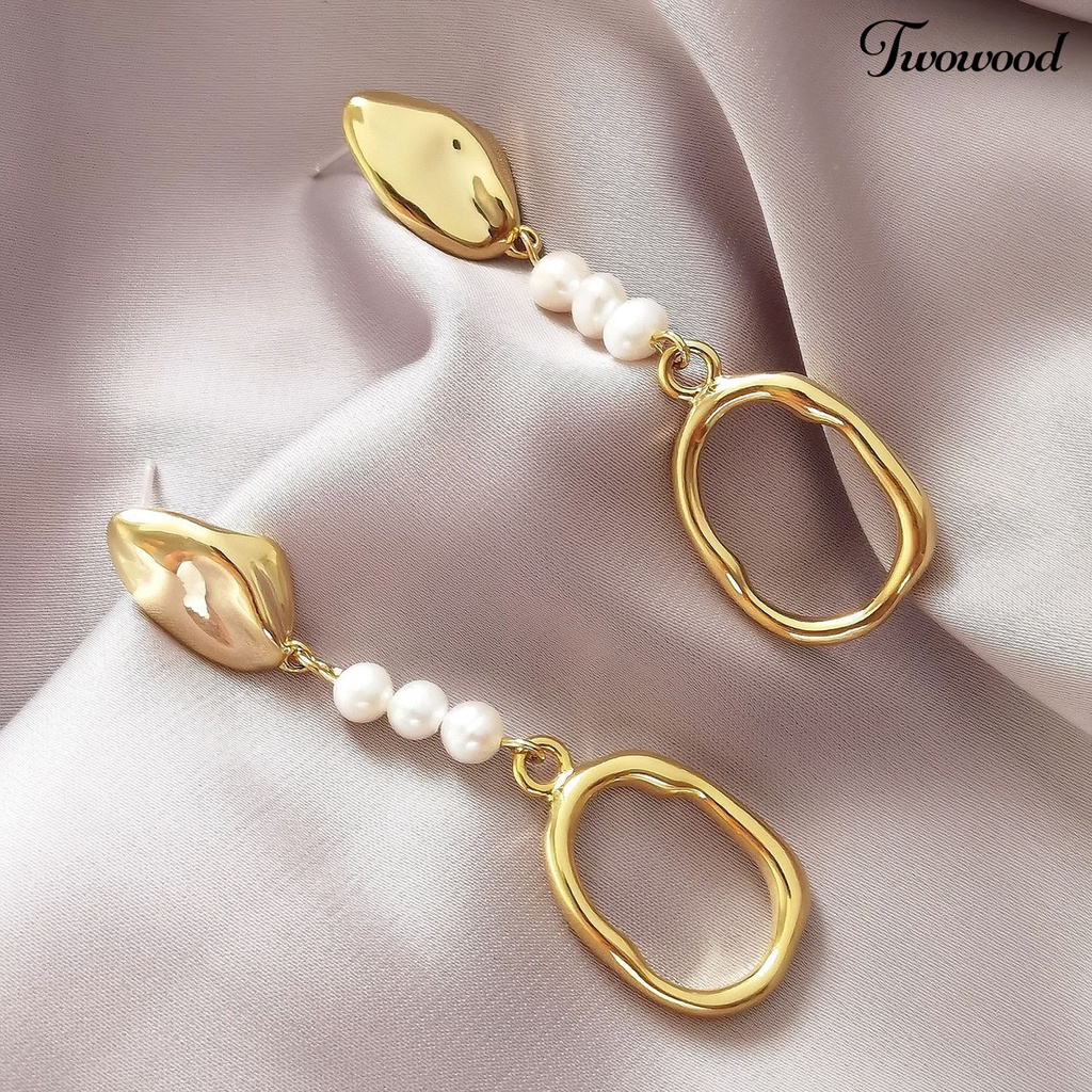 1 Pasang Anting Stud Geometris Menjuntai Aksen Mutiara Tiruan Untuk Kencan