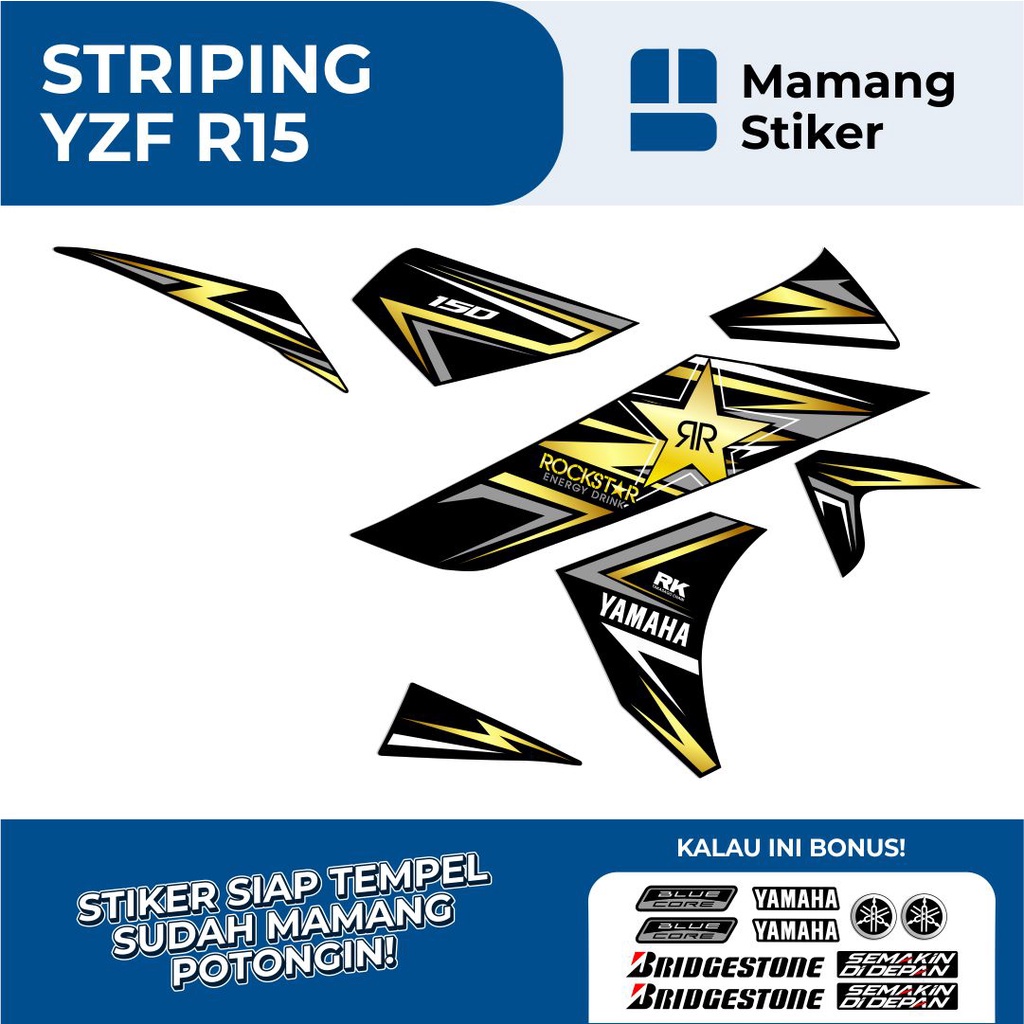 STRIPING YAHAMA R15 V2 SEMIFULLBODY GRAFIS (1) ROCKSTAR/STICKER MOTOR R15 LAMA SEMI FULL BODY/STIKER