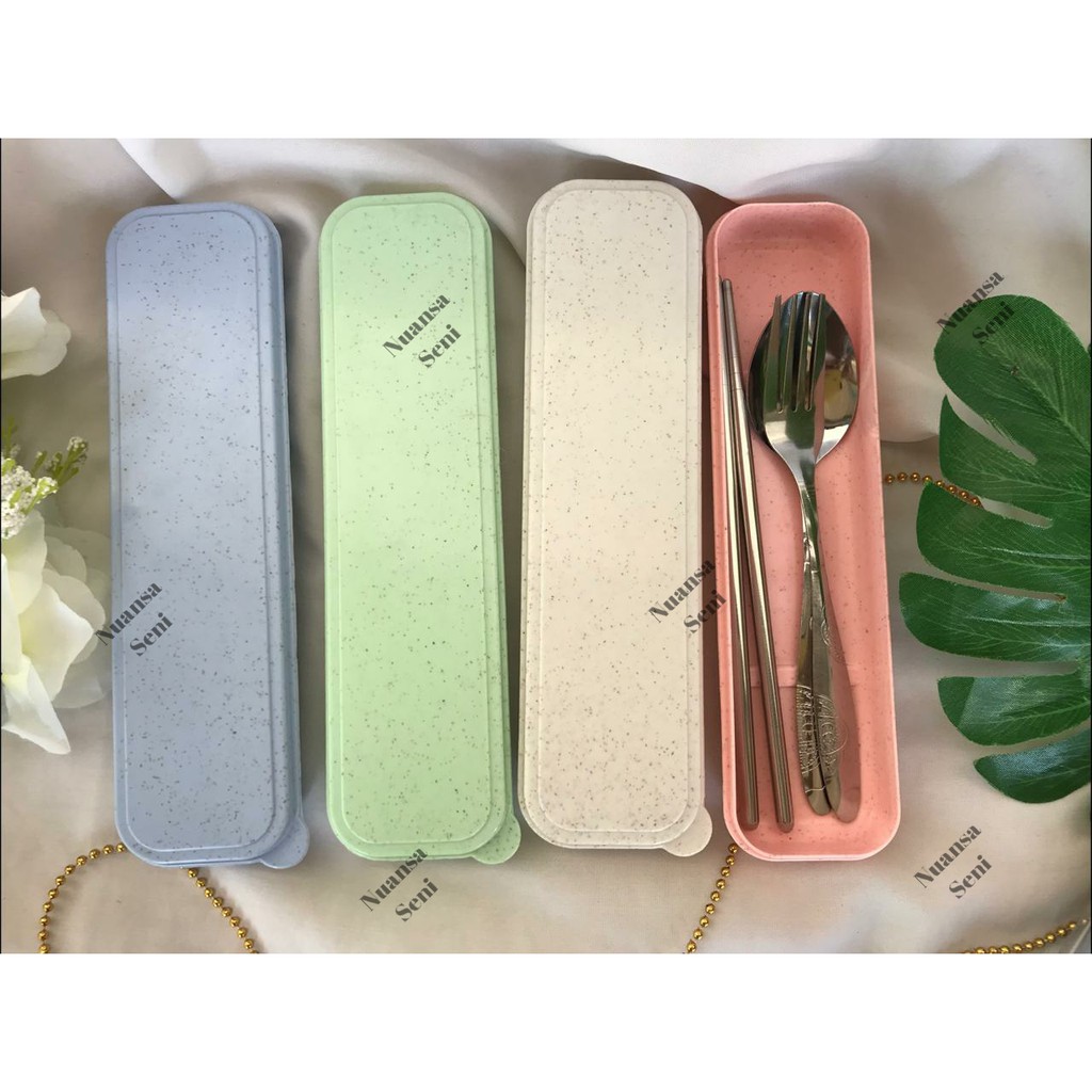 Souvenir Sendok Set Stainless Sendok Garpu Sumpit Box Pensil Box Jerami Sendok Travel Kit Stainless
