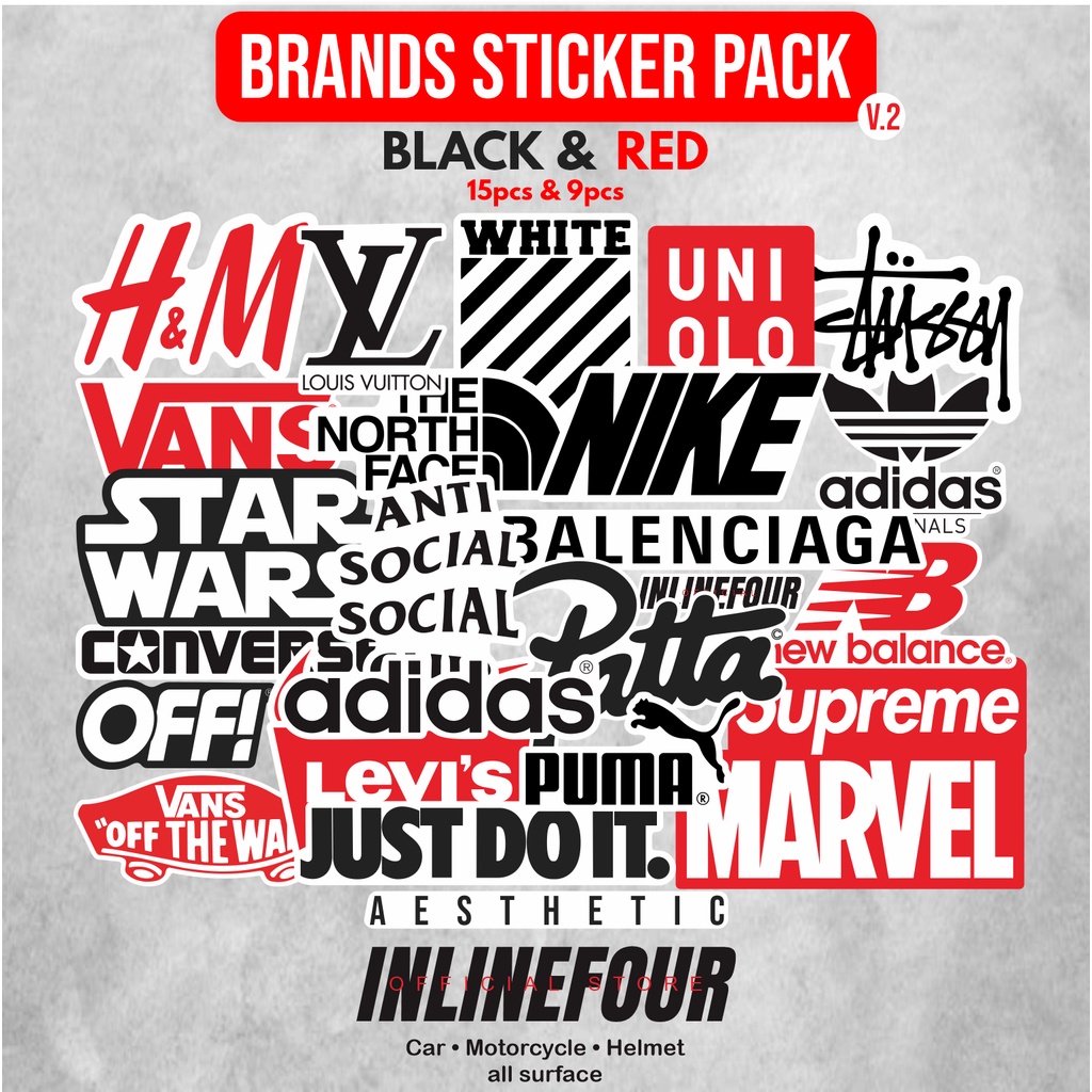 

Sticker Pack Logo Brands Black & Red Stiker Hype Brand Hypebeast Aesthetic Aksesoris Untuk Hp, Laptop, Koper, Helm Anti air Berkualitas
