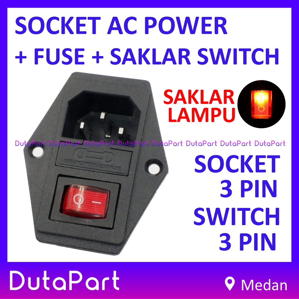 Socket AC 3in1 + Saklar Switch 3 Pin + Fuse Holder Power Outlet Soket