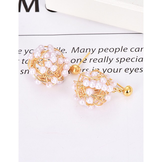 LRC Anting Tusuk Fashion Gold Alloy Irregular Pearl Earrings F50976