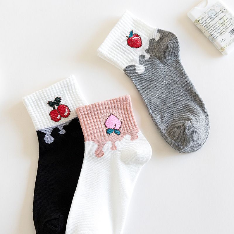 [littlecrab] Kaos Kaki Buah Warna Pastel Soft Lembut Kaos Kaki Lucu Simple Berkualitas Cute Fruit Banana Cherry Strawberry Women Socks Kaos Kaki Panjang High Quality Korean Style
