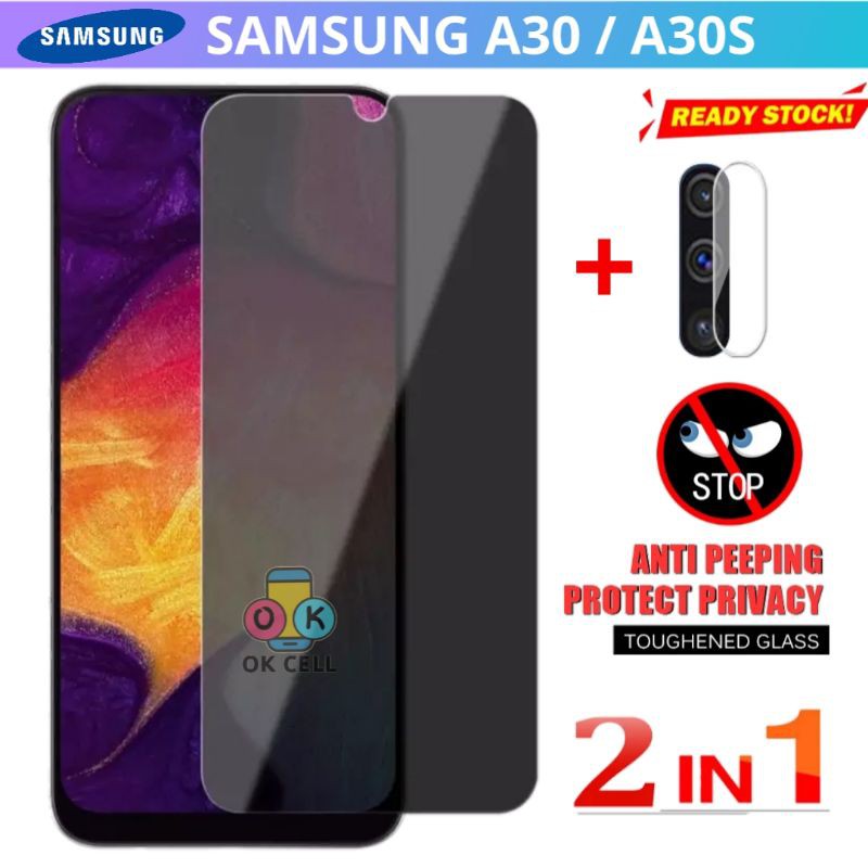 2IN1-Tempered Glass Anti Spy Samsung A30.A30s TG Anti Gores Full Layar Kamera Screen Protector