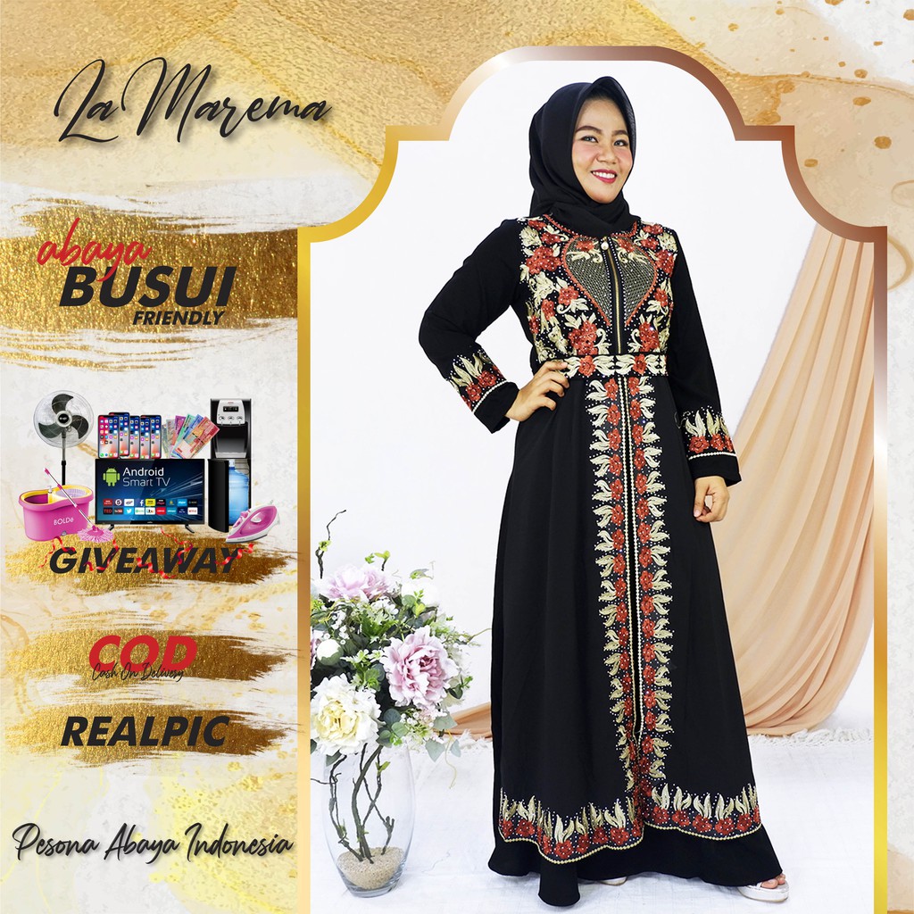 INR 001 Abaya  Gamis Arab  Bordir Ainun Bahan  Jetblack Mix 