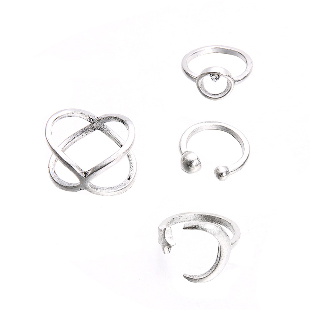 Hu Hu Hu Hu Hu Alat Bantu Pasang Kacamata♡ 4pcs / Set Cincin Buku Jari Aneka Bentuk Warna Silver Untuk Wanita