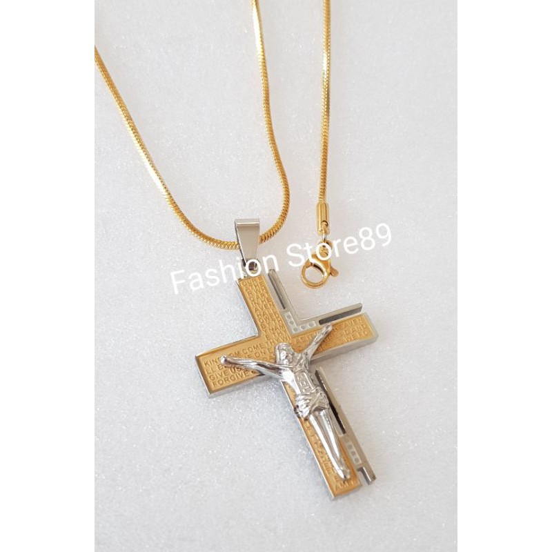 fashion import rohani kalung salib import kombinasi titanium gold white jesus antikarat selamanya