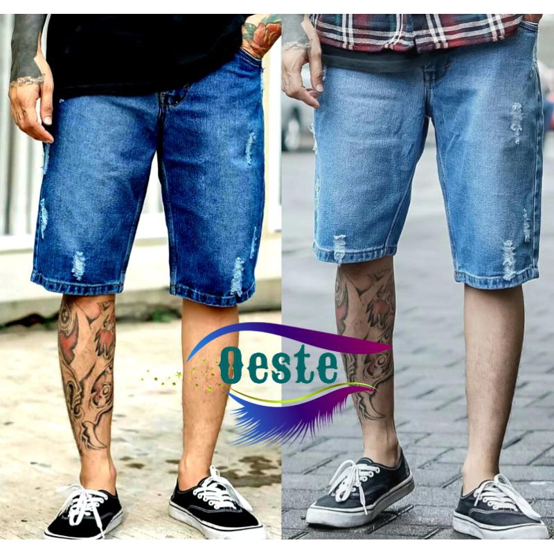 Celana Jeans Pendek Pria Sobek Dewasa Denim Model Terbaru Celana Jeans Pendek Pria Sobek Dewasa Denim Model Terbaru