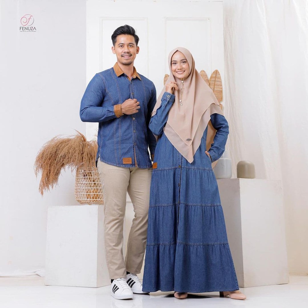 Sarimbit Gamis Koko Couple Muslim Denim Jeans Premium VELOVE x VAREL by Fenuza Muslim Wear Hijab