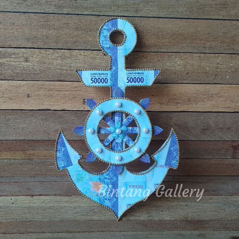 Mahar jangkar dan kemudi / miniatur jangkar dan kemudi kapal