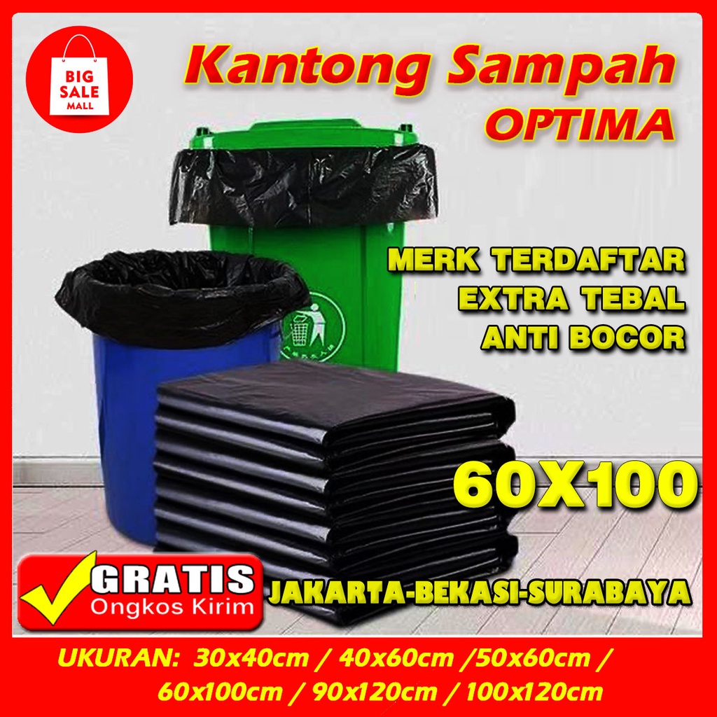 Kantong Plastik Sampah 60×100cm Isi 16pcs/ Ekonomis  Rajawali Tebal, Optima tipis