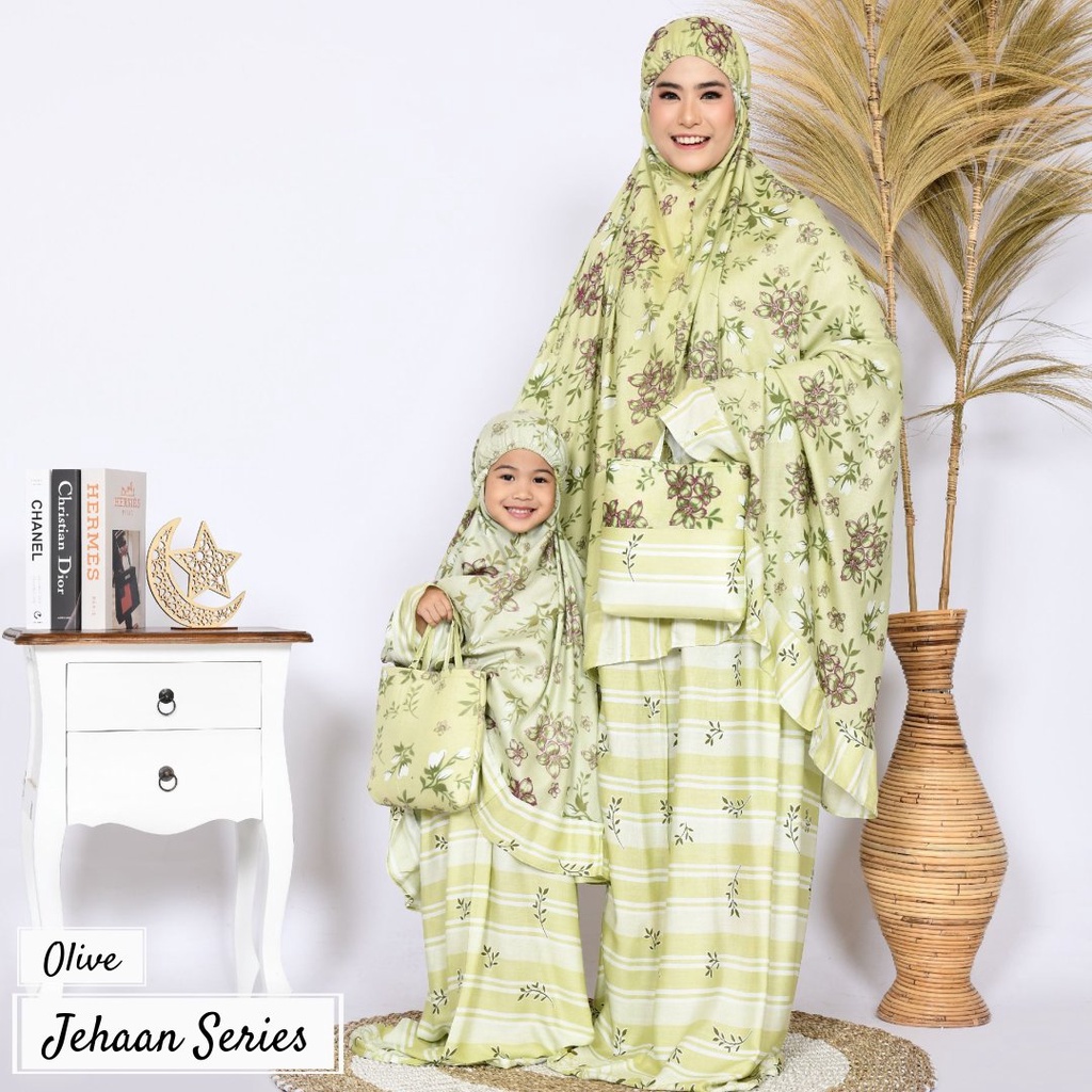 Mukena Putusan Couple Kembaran Ibu Anak 7 - 12 Tahun Bisa Satuan Bahan Rayon Premium Tebal New Motif Bunga Jehaan Series