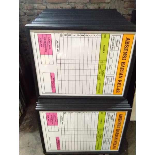 Papan Data Absensi Kelas Ready stok ukuran 80 x 60 cm. absen kelas murah. produsen absen besar. papa