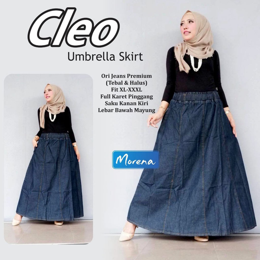 rok panjang jeans pecah cleo skirt muslim denim hitam