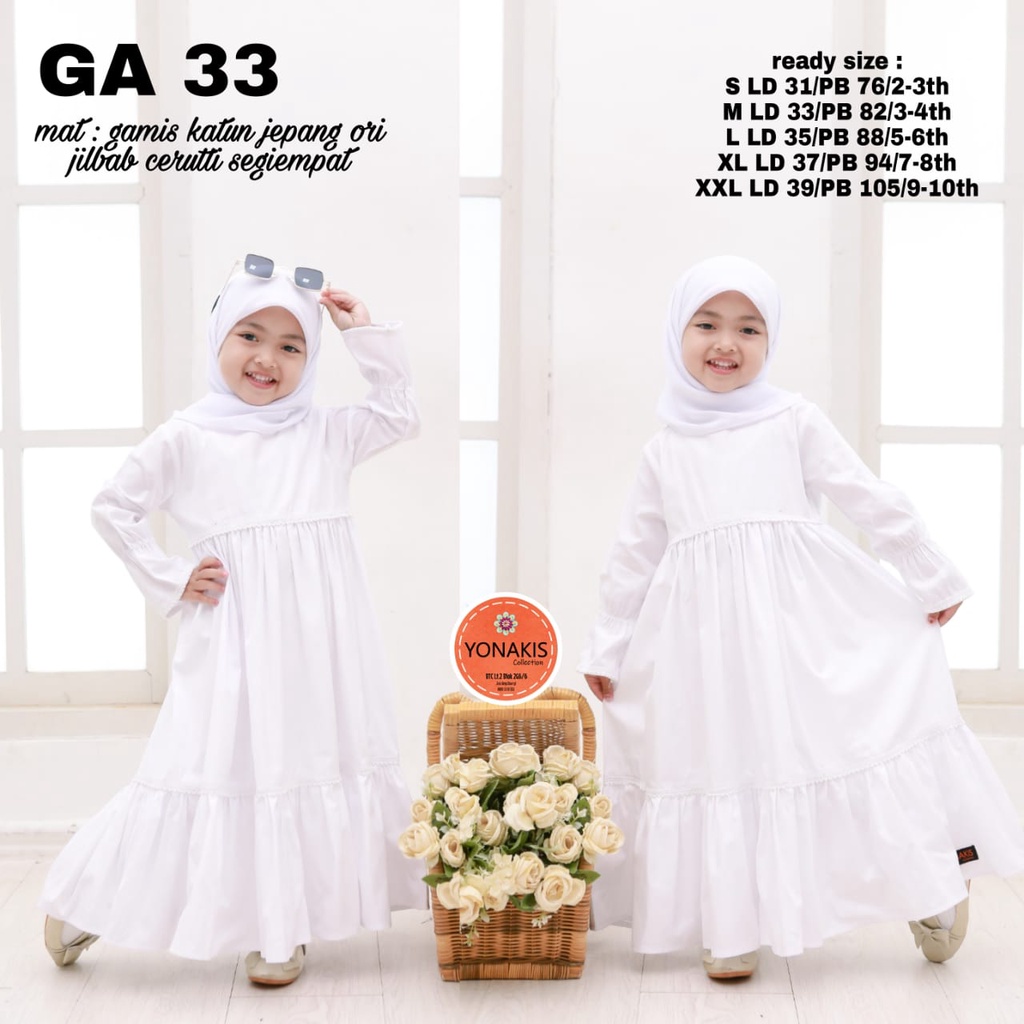 stelan Gamis Anak Putih Polos untuk umroh Bahan Katun Jepang ori Set Jilbab Ceruti Segi empat