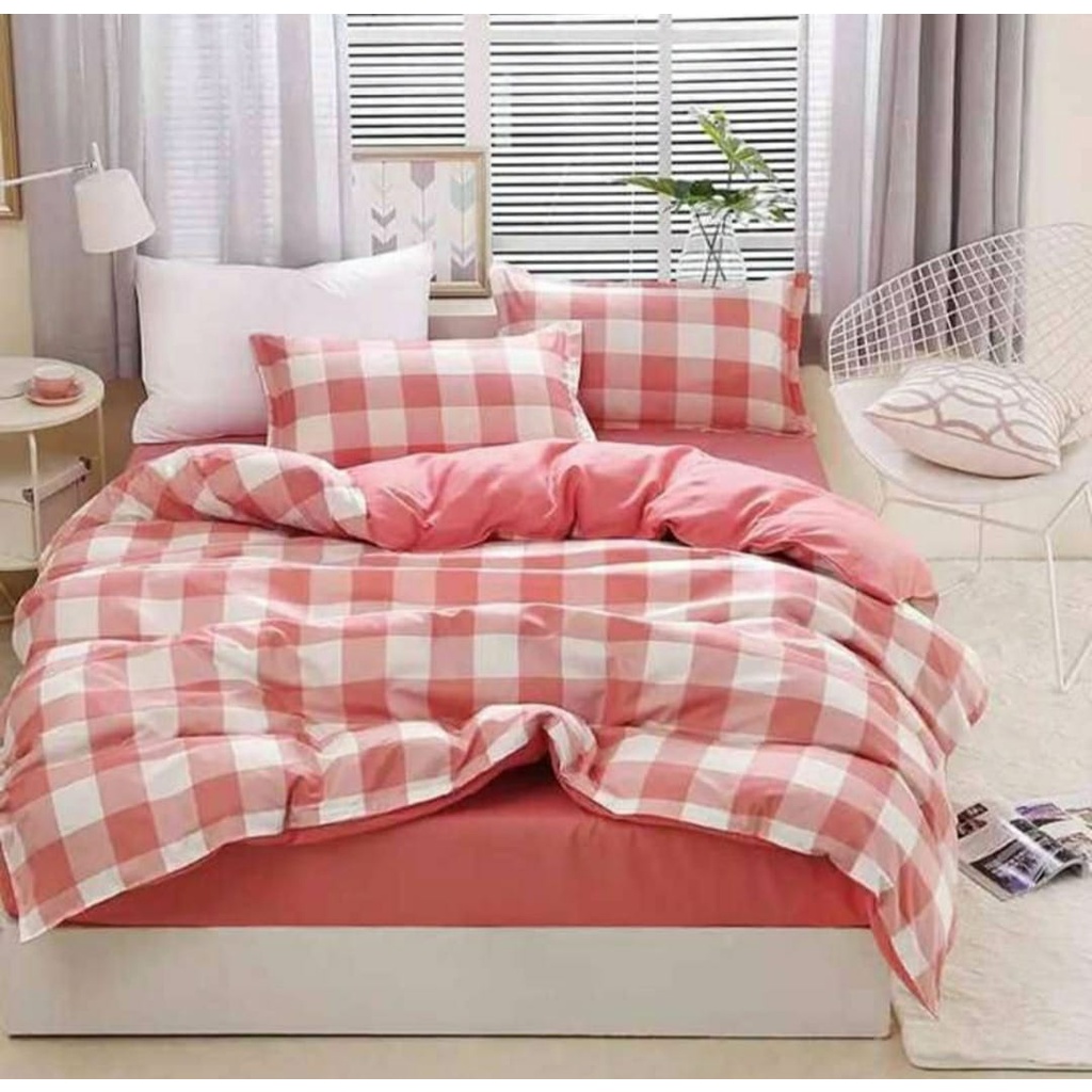 Sprei Homemade Korean Style Emely Peach, Seprai Aesthetic Kotak Hitam 160x200x20, Seprei Emely Gray 180x200 FREE 2 SARUNG BANTAL 1 SARUNG GULING