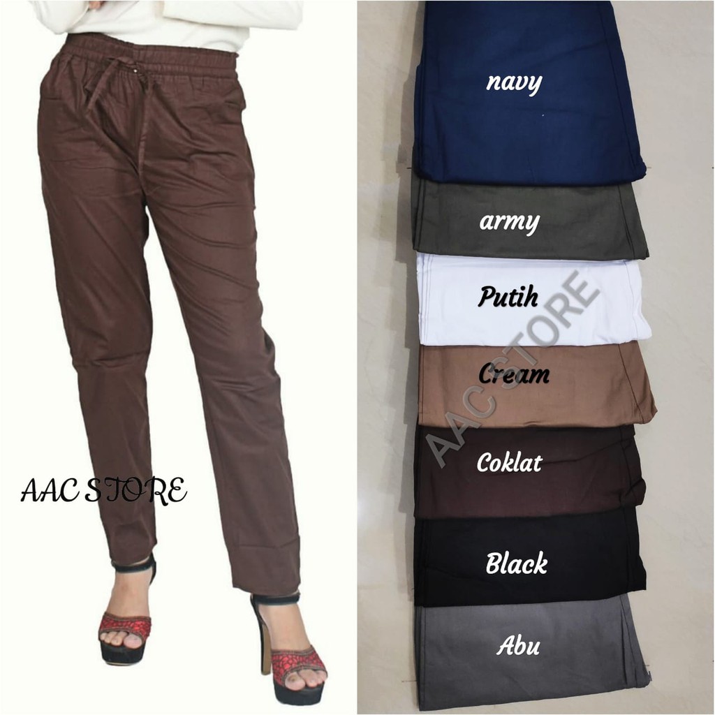 Celana Panjang Wanita Basic Pants Katun Stretch Allsize Fit XL Dan Jumbo