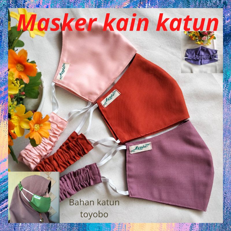 Masker Kain Polos Duckbill Hijab Headloop 3 Lapis Ply Dewasa Anak Tali Serut Konektor