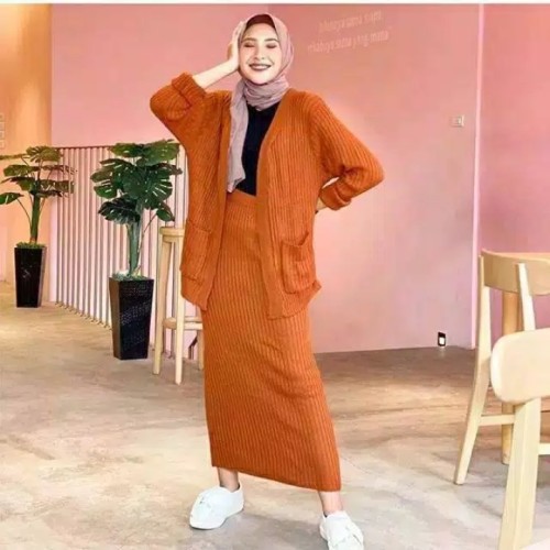 SETELAN RAJUT CARDY / SETELAN REMAJA WANITA 2IN1 / SETELAN RAJUT WANITA / PAKAIAN SET /CARDIGAN  KEKINIAN / ROK RAJUT KOREA