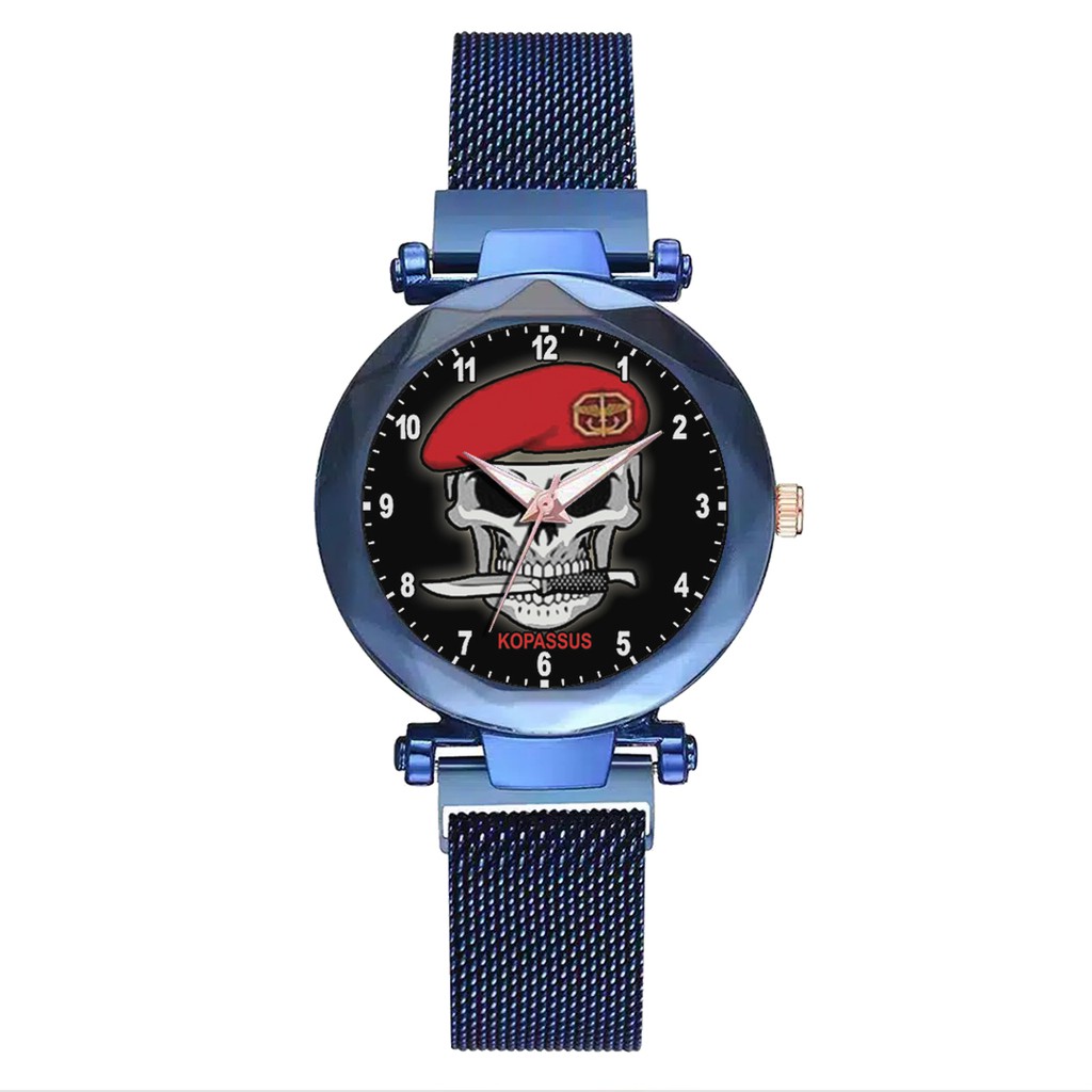 Jam Tangan Wanita Custom - KOPASSUS BAYGROUND HITAM Free Box &amp; Batre Cadangan