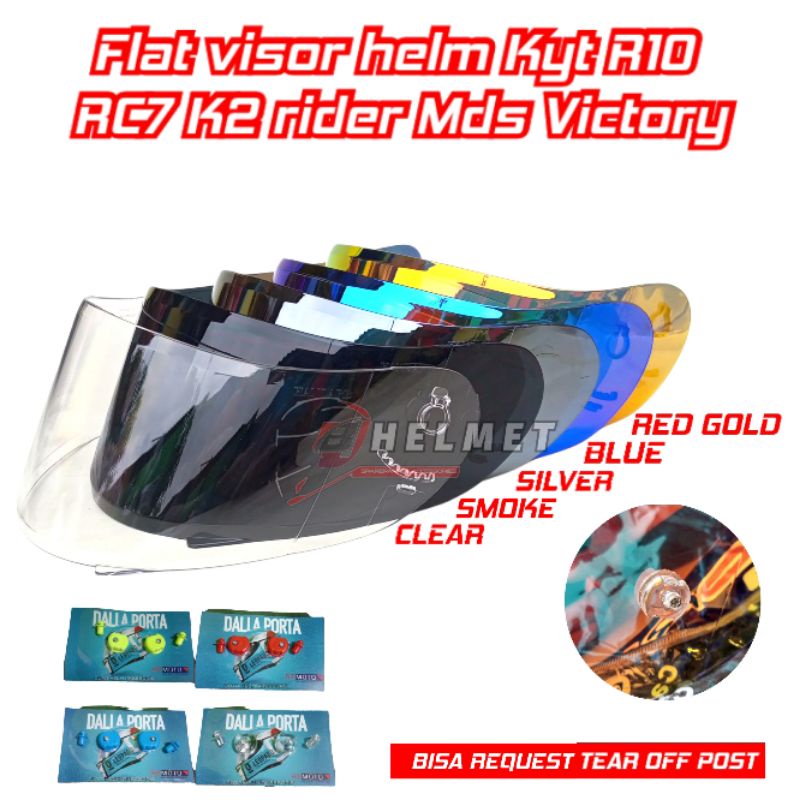 Kaca Helm Kyt R10 RC7 K2 Rider K2r Mds Victory Flat Visor Full Face Iridium Red Gold Blue Silver Hit