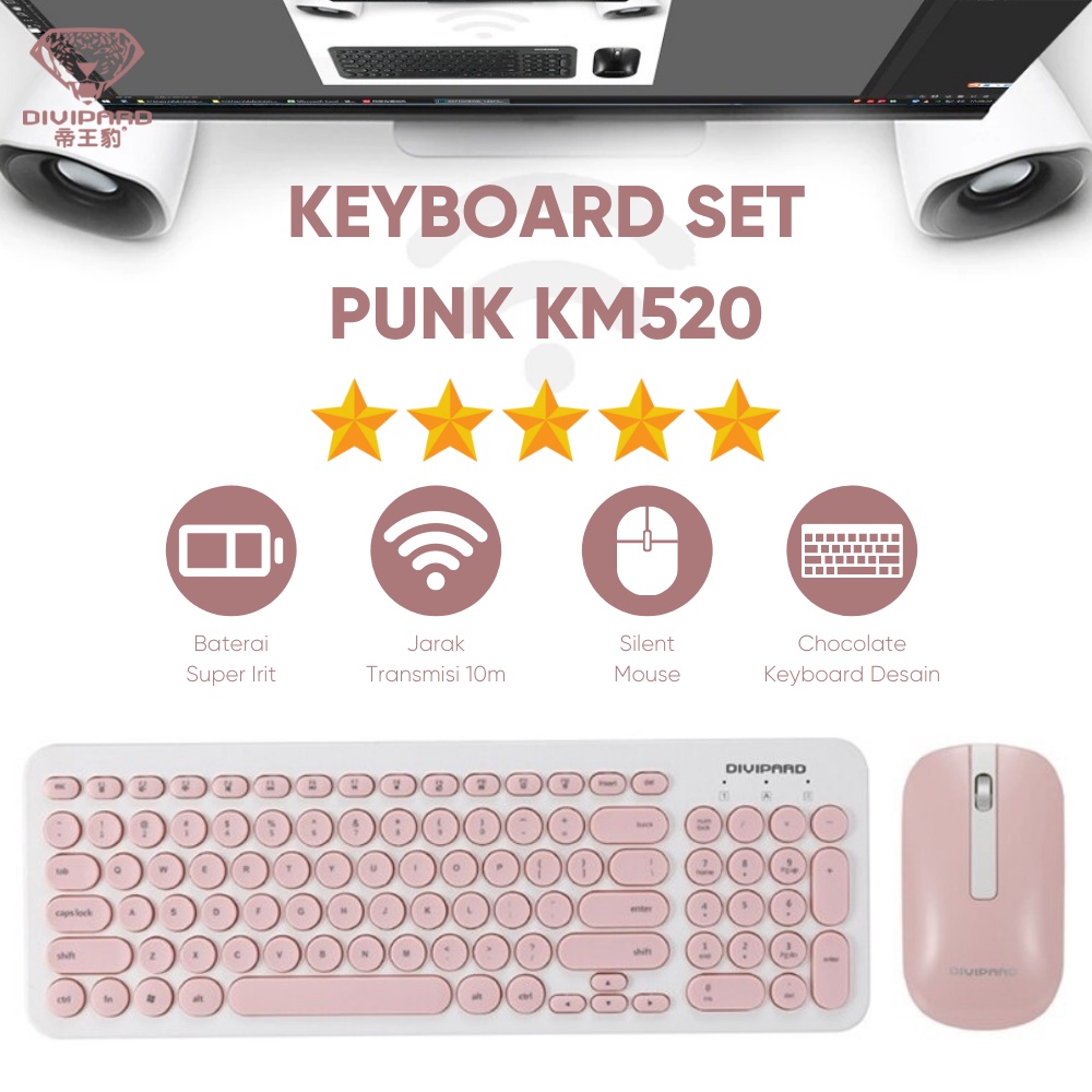 Keyboard Mouse Combo Wireless Divipard Ultra Slim Super Silent Click KM520