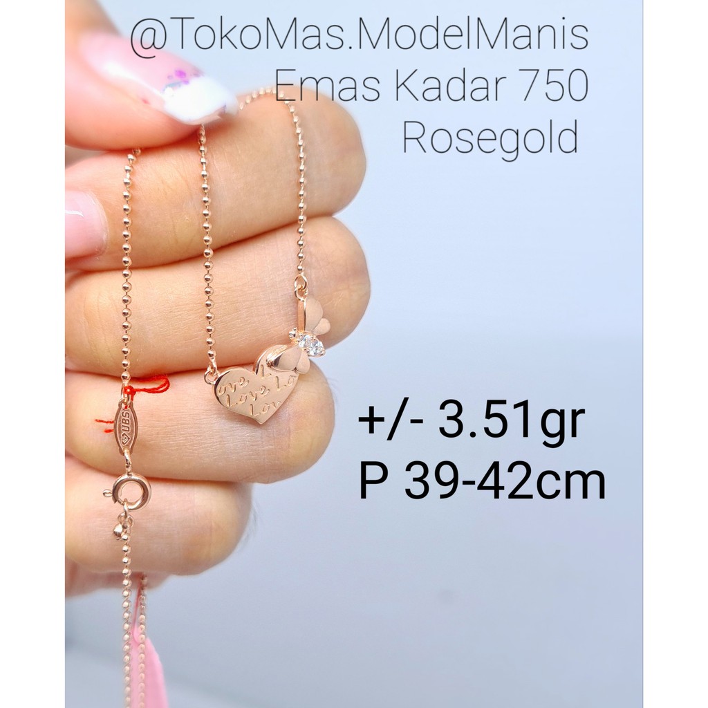 Kalung biji lada set liontin love fashion UBS emas Putih rosegold 750 kadar 17 k