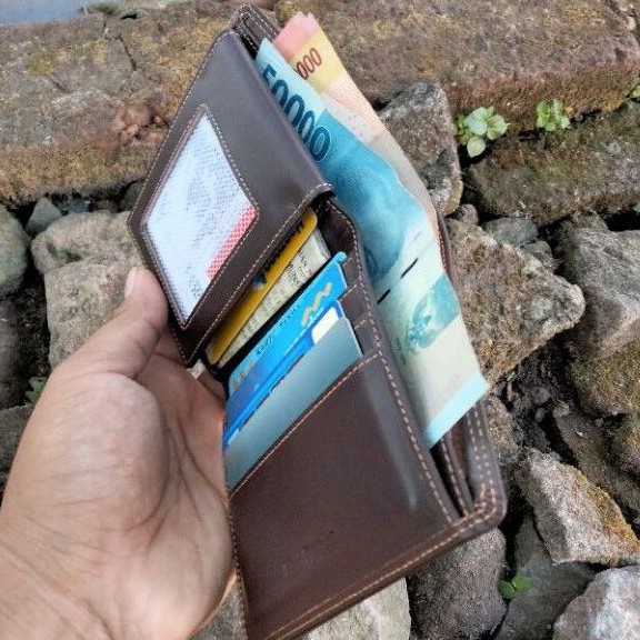 Dompet Pria Kulit Lk Berdiri 9 Slot tempat kartu (Full Kulit Asli Tanpa ada Kain ) hushpuppies