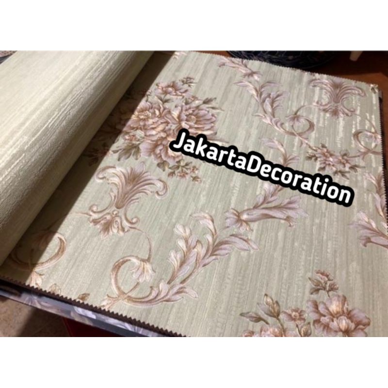 Wallpaper Dinding Bunga Shabby Klasik 3D Ungu Pink Biru