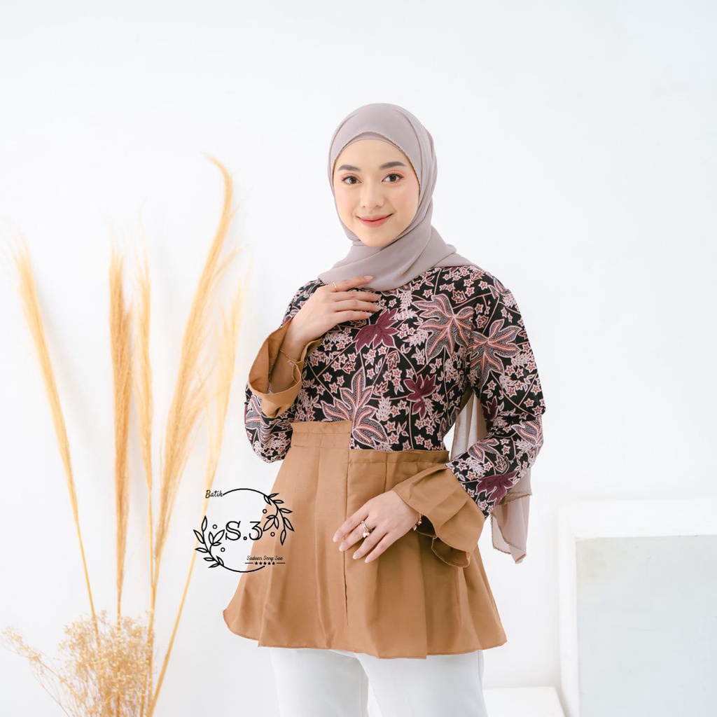 BLOUSE BATIK WANITA MODERN TERKINI ATASAN BATIK KERJA KANTOR