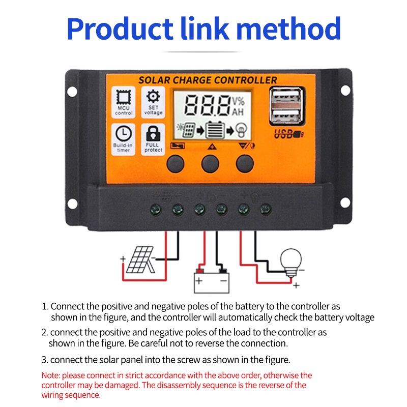 Solar Charger Controller 12V/24V Auto PWM Controllers LCD Display Dual USB Output