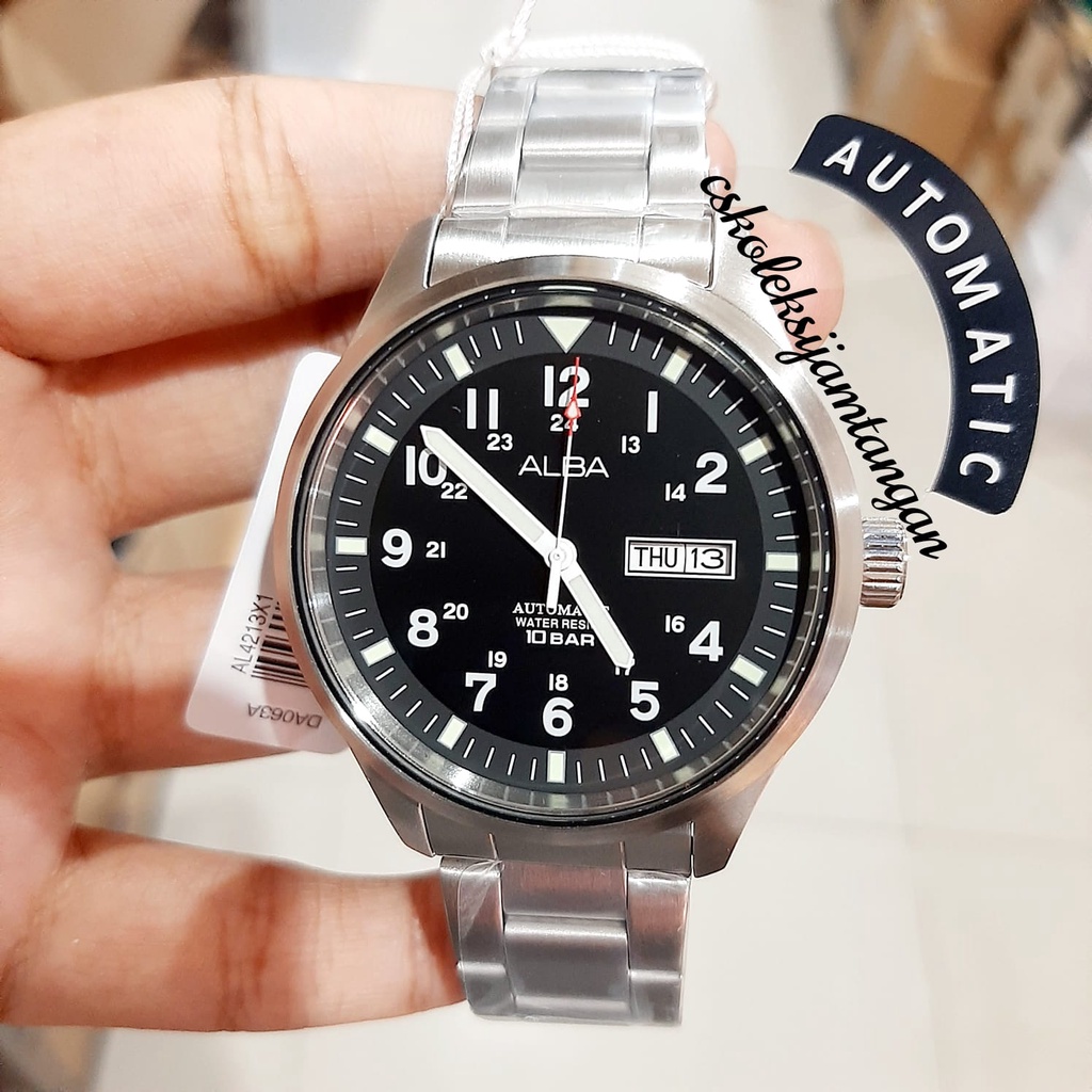 JAM TANGAN PRIA ALBA AL4213X1 AL4213 AUTOMATIC BLACK DIAL ORIGINAL BERGARANSI