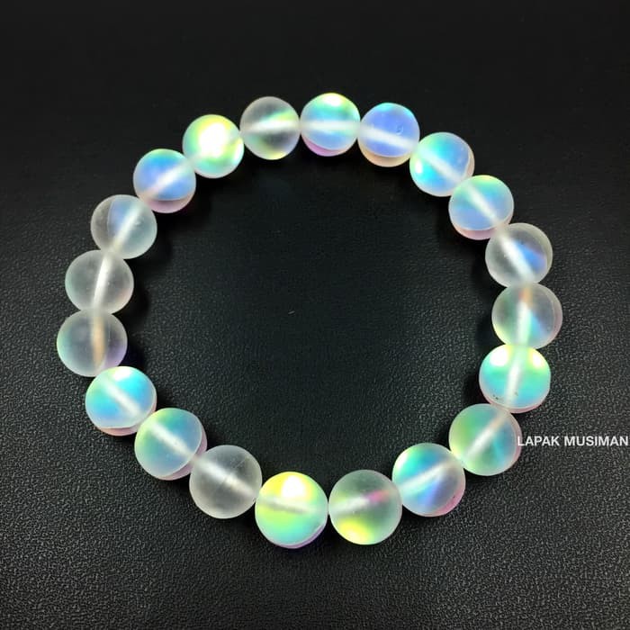 Gelang batu angel beads moonstone biduri bulan asli langka