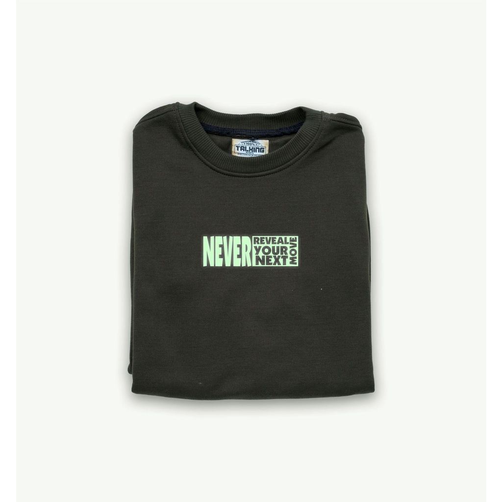 TALKING Sweater Crewneck Distro Hijau Army Sweter Oversize NEVER