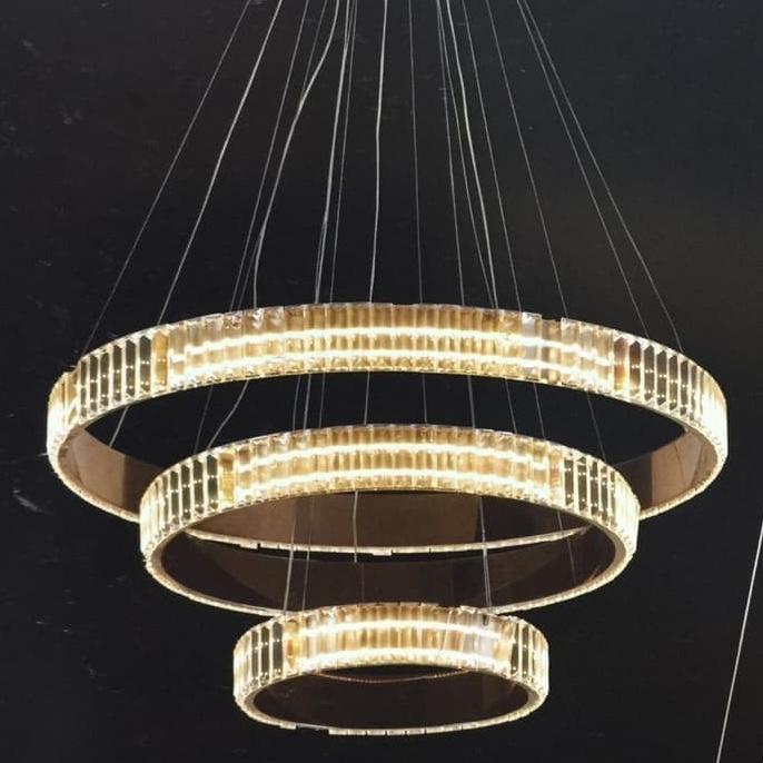 Lampu Gantung Hias Cristal Minimalis Modern 3 Ring