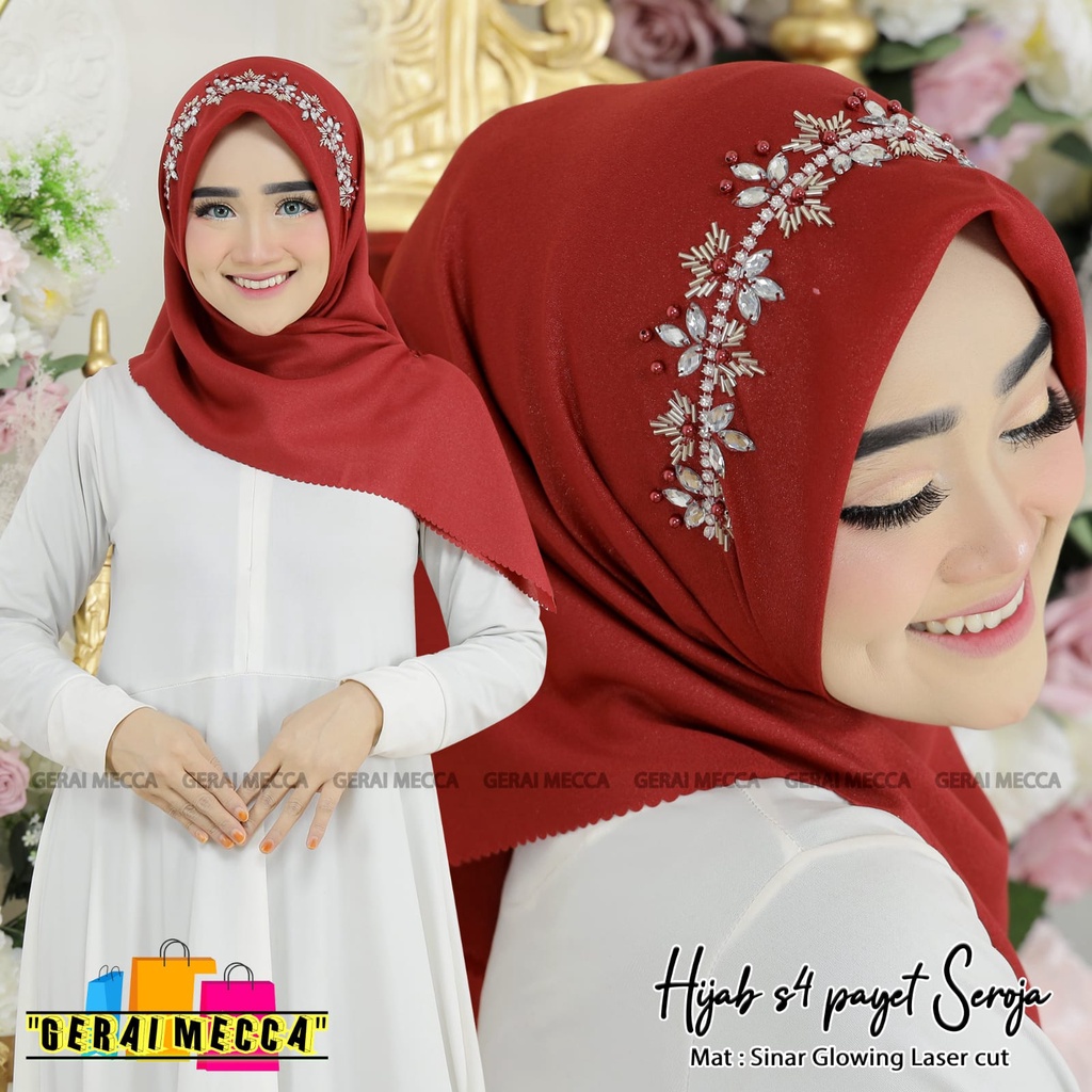 HIJAB SEGI EMPAT PAYET SINAR GLOWING LASERCUT / HIJAB SEGI EMPAT MEWAH / HIJAB PESTA / HIJAB SINAR G