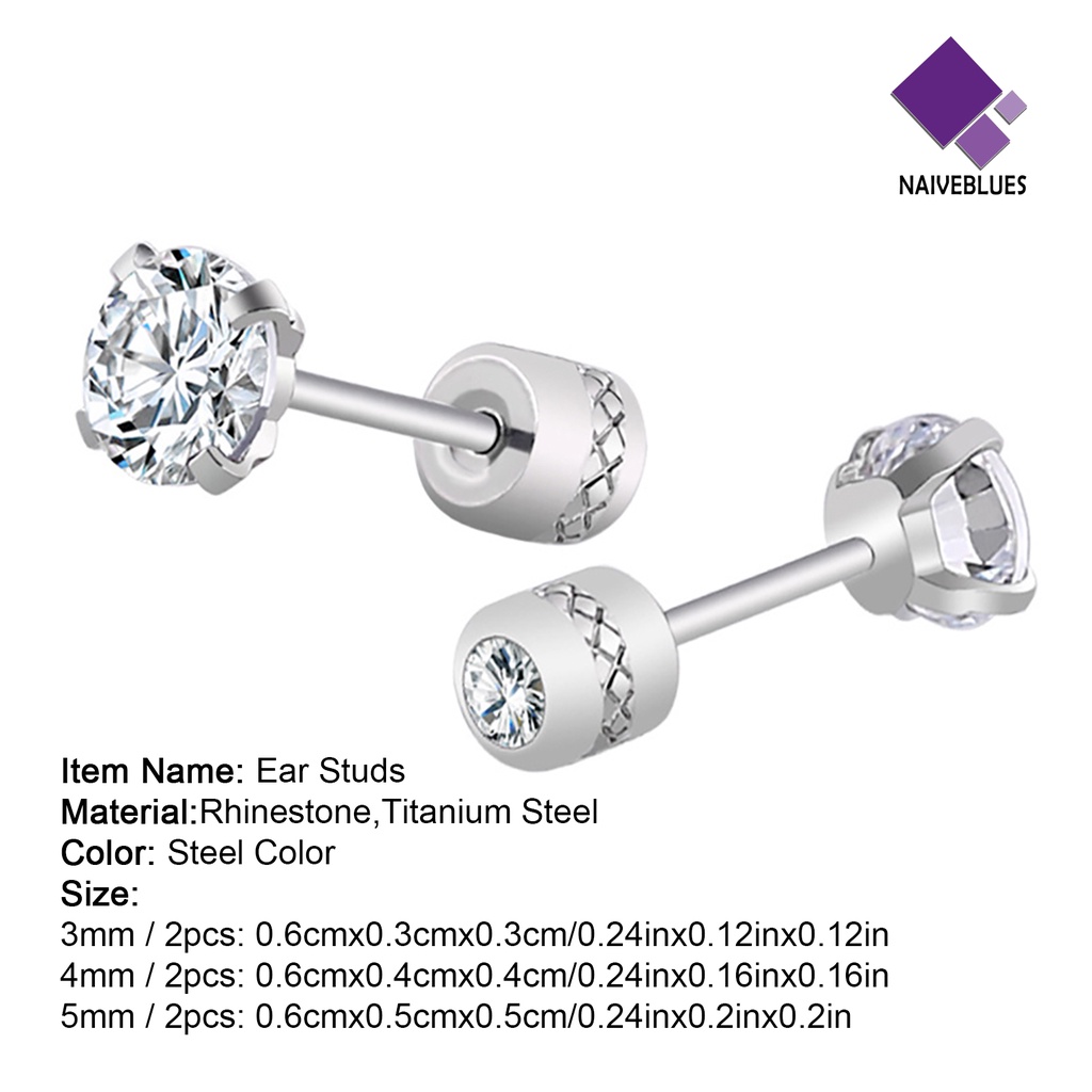 Anting Stud Berlian Imitasi Bentuk Bulat Bahan Titanium Steel Untuk Unisex