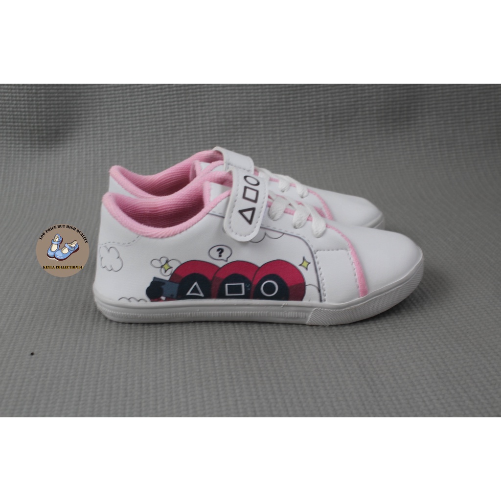 Sepatu Sneakers Anak Perempuan Murah Motif Squid Game Terbaru Dan Trendi Umur 3-10 Tahun - Putih